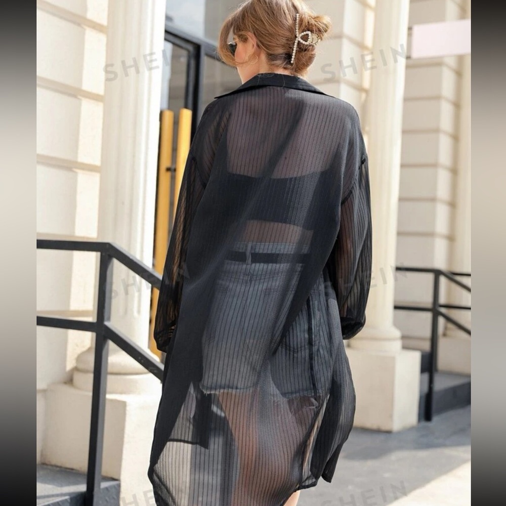 Shein Button Through Longline Chiffon Oversized B… - image 1